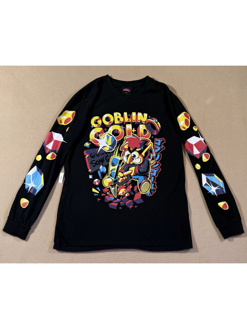 COOL! M Black Long Sleeve Crew Neck Graphic Print T-Shirt